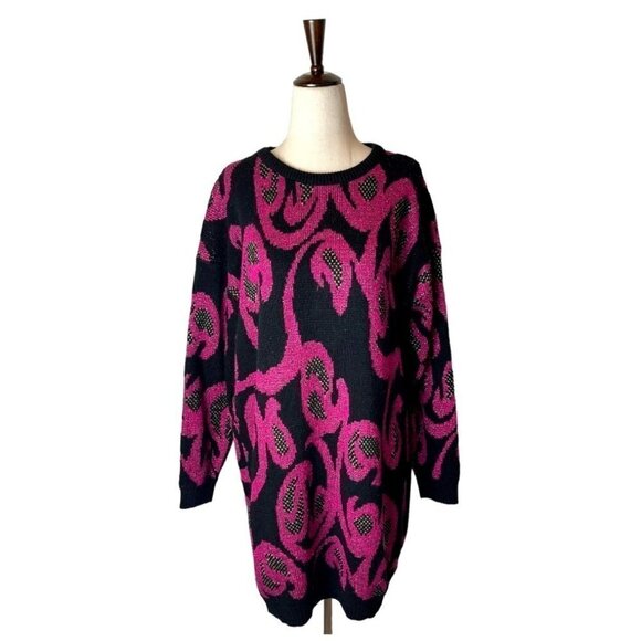 Distinctly Different Vintage Black And Purple Metallic Sparkle Sweater Size 18W - Picture 1 of 9
